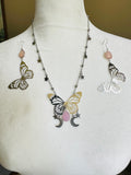 Pink Chalcedony Butterfly Necklace Set