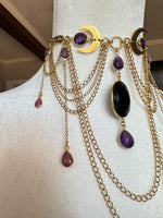 Triple Moon Black Onyx, Amethyst and Pink Tourmaline Laced Necklace