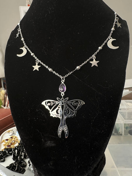 Amethyst Luna Moth Celestial Necklace