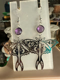 Amethyst Luna Moth Earrings