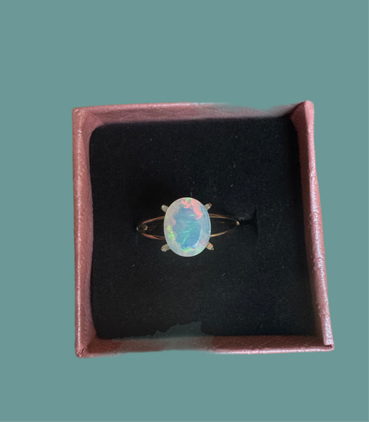 White Fire Opal in 14k Solid Gold Oval