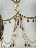 Gold Amethyst and White Opal Moon Harness