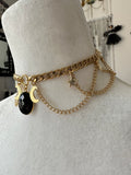 Black Onyx Gold Triple Moon Necklace