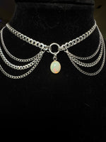 Solid Sterling Silver White Fire Opal Necklace