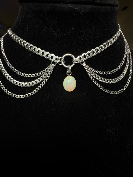 Solid Sterling Silver White Fire Opal Necklace