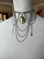 Labradorite Reverse Crucifix Laced Triple Moon Necklace