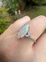 White Fire Ethiopian Opal and White Topaz Marquise Butterfly ring