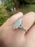 White Fire Ethiopian Opal and White Topaz Marquise Butterfly ring