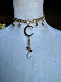 Opal Gold Moon Dangle Choker