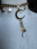 Opal Gold Moon Dangle Choker