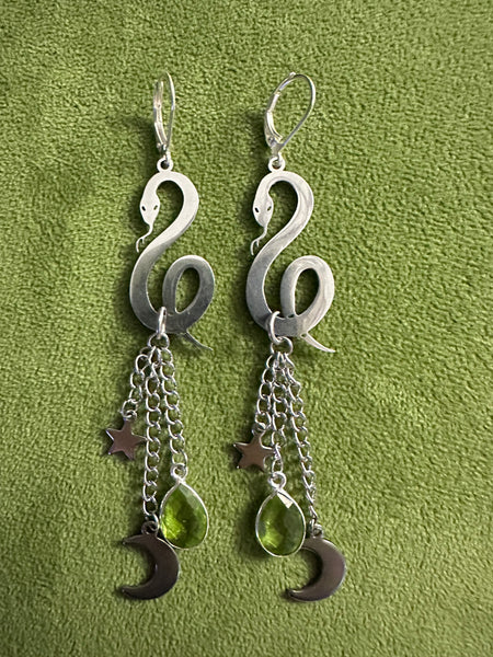 Peridot and Snake Earrings