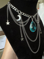 Blue Topaz Triple Moon and Star Laced Necklace