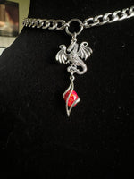 Sterling Dragon Holding a Fire Opal Choker/Necklace