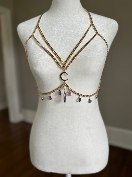 Amethyst and Opal Gold Moon Bralette Harness