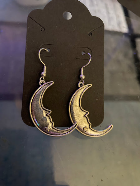 Moon and Star Face Earrings