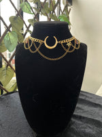 Pink Tourmaline Gold Moon and Star Choker/Necklace