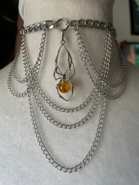 Large Amber Spider Laced choker/necklace