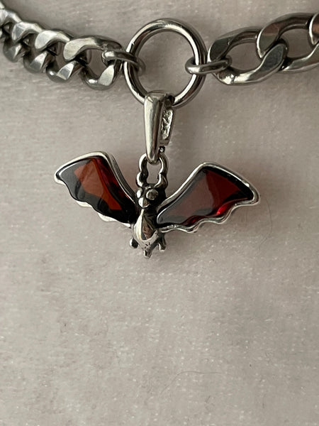 Tiny Cherry Amber Bat Choker/Necklace