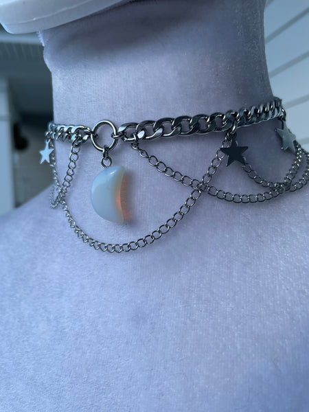 Opalite Moon and Star Laced Choker