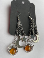Sterling Amber Spider Moon and Star Earrings