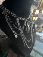 Sterling Black Onyx, Moonstone and Amethyst Triple Moon Laced Necklace