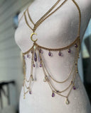 Gold Amethyst and White Opal Moon Harness